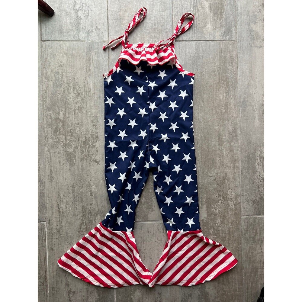 Los Angeles Boutique Toddler Girl American Flag Outfit Holiday Party Jumpsuit 3T - Picture 4 of 11